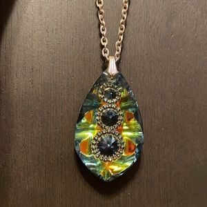 Vintage made in Germany stamped iridescent pendent and necklace.